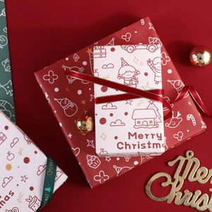 Christmas gift wrapping paper set with red boxes and golden ribbons for holiday decor