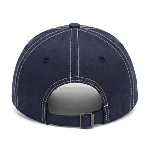 Detailed back view of children's navy blue cotton baseball cap with adjustable strap