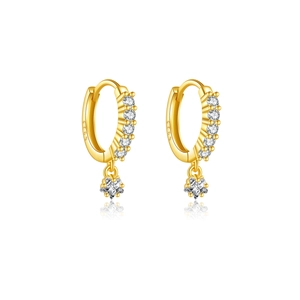 Elegant gold S925 sterling silver hoop earrings with white zircon and square pendant