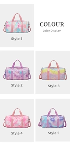 Détails de cinq sacs de voyage imperméables aux motifs tie-dye colorés pour le sport