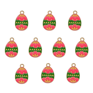10er Set Emaille-Ostereier-Anhänger in Rosa und Grün für DIY Schmuckherstellung