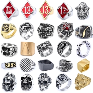 Vintage Punk Gothic Stainless Steel Rings Biker Skull Cross Animal Pattern Heavy Metal Jewelry For Men Women
