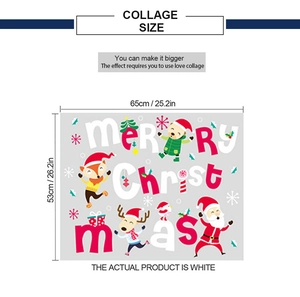 Detailed collage size specifications for Christmas wall decals with reindeer and Santa