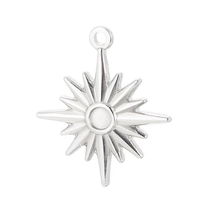Polished stainless steel eight-pointed star pendant charm for jewelry making on white background