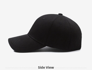 Detail of classic black baseball cap featuring reinforced stitching and breathable eyelets