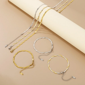 Unisex titanium steel snake chain jewelry set featuring woven necklaces and bracelets