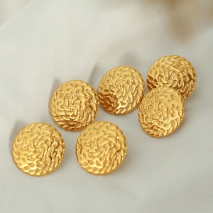 Vintage 18k gold-plated titanium steel disc earrings with embossed woven texture