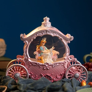Princess Pumpkin Carriage Music Box Snow Globe With LED Light Floating Snow European Style Resin Decorative Desktop Gift