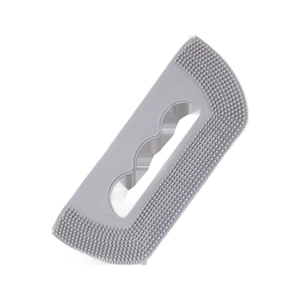Gray silicone pet hair remover tool with ergonomic handle for clothes and upholstery cleaning