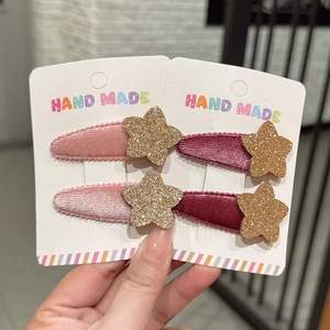 Fermagli per capelli in velluto rosa e bordeaux per bambine con stelle dorate glitterate