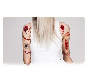 Waterproof Halloween tattoo stickers with realistic scar, bat, and stitch patterns