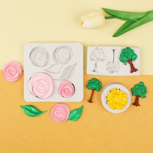 Silicone flower leaf and tree bark cake molds for fondant chocolate DIY crafts