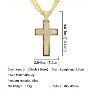 Pendentif croix serti de strass avec chaîne cubaine pour homme, bijoux style hip hop