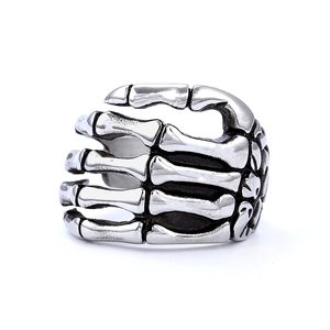 Vintage Gothic Skeleton Hand Ring Stainless Steel Punk Skull Bone Jewelry For Men Retro Style