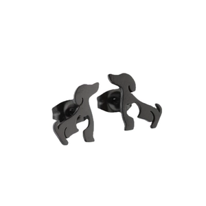 Cute black dachshund silhouette stainless steel stud earrings for women on white background