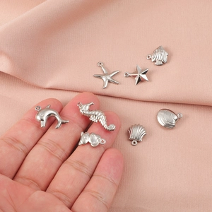 Ocean theme silver stainless steel charms featuring starfish and seahorse for DIY jewelry