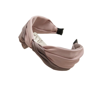 Elegant twisted wide headband featuring two-tone pink and grey purple fabric design