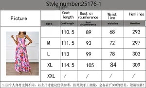 Detailed size guide table for women's floral summer beach dress with precise measurements