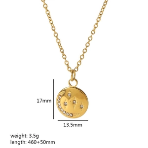 Detail view of 18K gold stainless steel lava texture pendant with size specifications