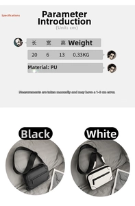 Detailed size specifications for the PU leather crossbody bag showing dimensions and weight