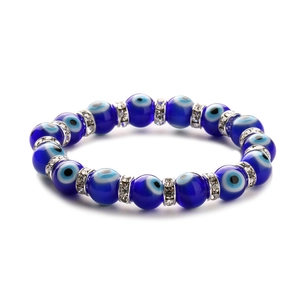 Turkish Evil Eye beaded bracelet with blue and white resin beads and crystal spacers