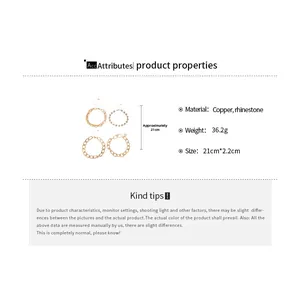 Detailed specs for 4pcs punk gold chain bracelet set with copper and rhinestone