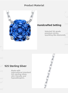 Detailed macro view of S925 sterling silver chain and blue zircon octagon cut pendant