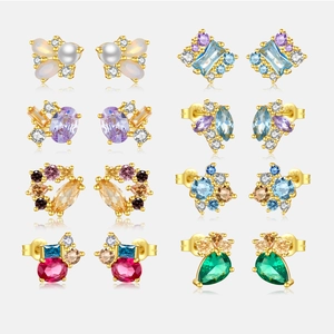 925 Sterling Silver Stud Earrings With Colorful Zircon And Shell Artificial Pearl For Women Elegant Minimalist Jewelry Gift