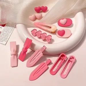 Pink Y2K dopamine hair clip set including heart and bow styles for girls and kids