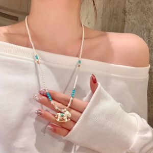 Women Rocking Horse Pendant Necklace Faux Artificial Pearl Colorful Beads Alloy Enamel Sweet Elegant Fashion Jewelry Accessory