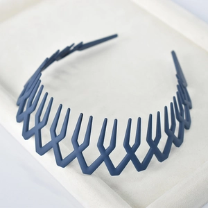 Diadema festoneada azul oscuro con dientes, accesorio para el cabello zigzag minimalista