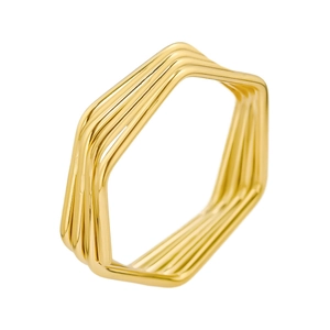Minimalist geometric 18k gold plated stainless steel multi-layer hexagonal ring