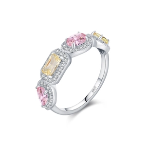 Elegant S925 sterling silver ring with colorful cubic zirconia and micro-pave diamonds