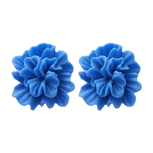 Elegant royal blue resin flower earrings with delicate layered petals and silver needles