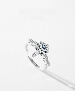 Detailed macro view of S925 sterling silver crown ring with six-prong set large zircon