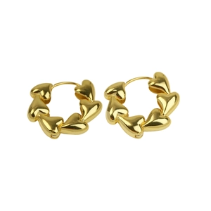 Elegant 18k gold brass polished hoop earrings with continuous heart shaped links