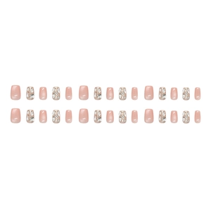 Sweet pink cat-eye press-on nails with sparkling rhinestones and square shape