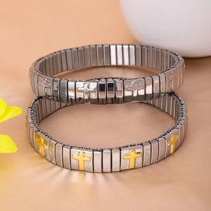 Stainless Steel Elastic Cross Bracelet Italian Modular Stretch Bangle Fashion Jewelry For Women
