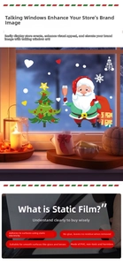 Detail of Santa and Christmas tree static window clings made of transparent PVC material