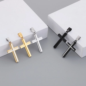 Stainless Steel Double Layer Cross Pendant Necklace Minimalist Punk Style Religious Jewelry For Men Women Unisex Gift