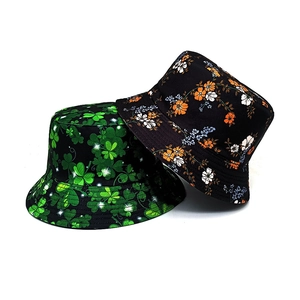 Cappello Bucket Reversibile Poliestere San Patrizio Trifoglio Stampa Floreale Protezione Solare Pieghevole Pescatore