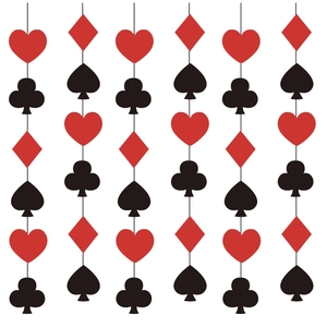Décorations suspendues thème poker avec motifs rouges et noirs en 6 guirlandes verticales