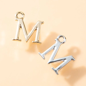 Golden and silver metal letter M pendant charms for DIY jewelry making and bracelets
