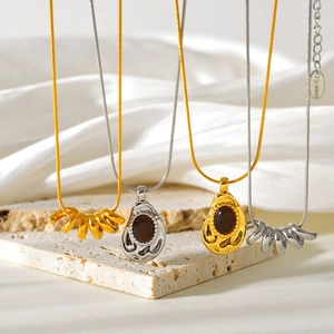 Stainless Steel Tiger's Eye Pendant Necklace Gold Silver Plated Winding Geometric Striped Snake Chain Trendy Jewelry For Women