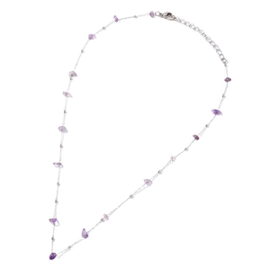 Minimalist stainless steel necklace with irregular purple natural stone and silver chain
