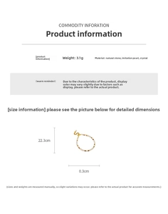 Detailed size specifications for 18K gold plated pearl and crystal beaded bracelet