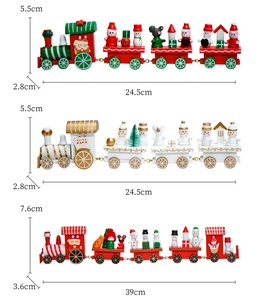 Detailed view of wooden Christmas train decor with size guides for 24.5cm and 39cm models