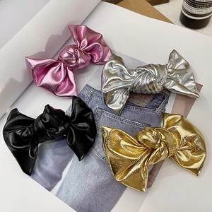 Metallic Glossy Leather Bow Hair Clips Elegant Sweet Duckbill Side Fringe Hairpins Fashion Styling Accessories For Women