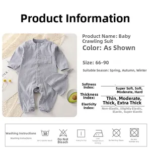 Infant ribbed cotton romper with knot hat, side buttons and laundry care instructions