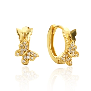 Butterfly Hoop Earrings 925 Sterling Silver Cubic Zirconia Dainty Chic Animal Style Fashion Jewelry Gift For Women